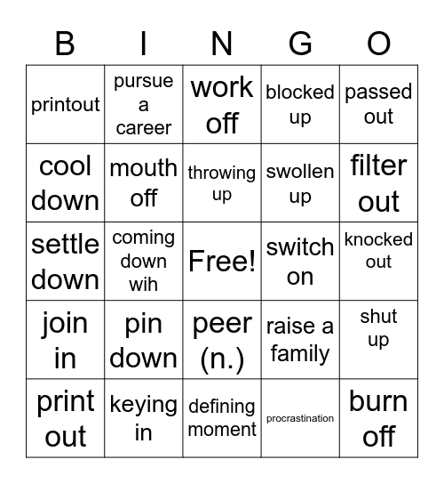 Phrasal Verbs Bingo Card