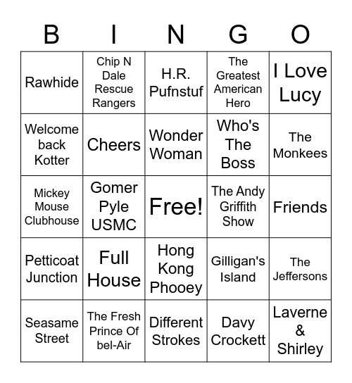 Tavern TV Theme Bingo Card