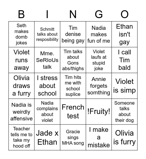 Class Bingo Card