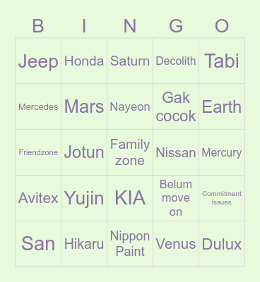 Yudding's Bingo Card