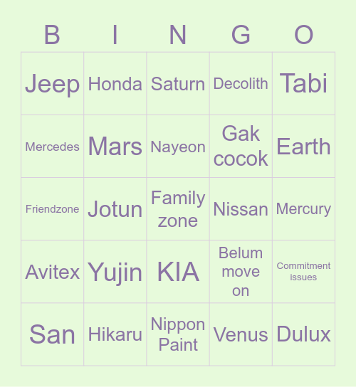 Yudding's Bingo Card