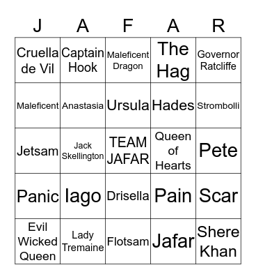 Team Jafar Bingo Card