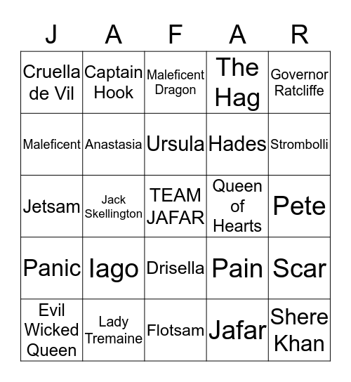 Team Jafar Bingo Card
