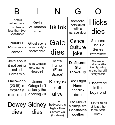 Scream (2022) Bingo Card