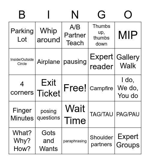 Adaptive Schools Bingo Card