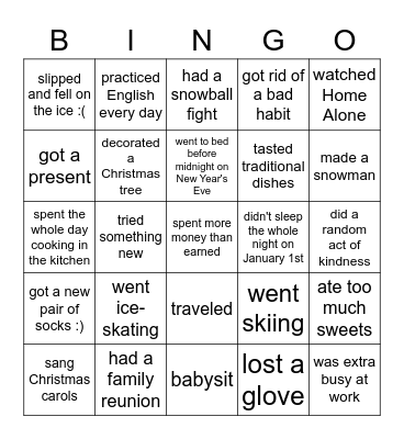 Winter Break Bingo Card