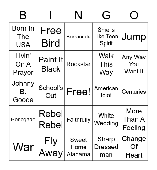 Hits Mix Bingo Card