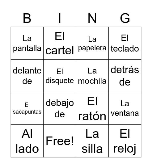 Realidades 1 2B Bingo Card