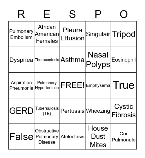 Resp-O Bingo Card