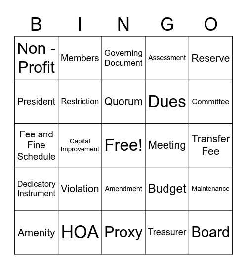 HOA Bingo Card