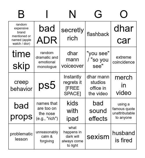 Dhar Mann Bingo v2 Bingo Card