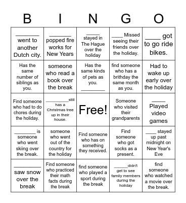 Christmas Break Bingo Card