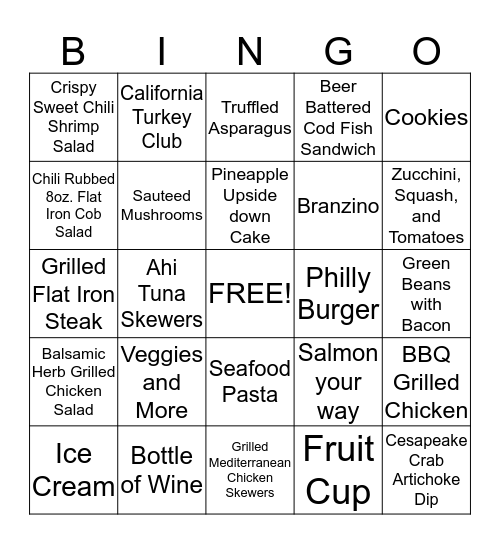 Grille Room Bingo!  Bingo Card
