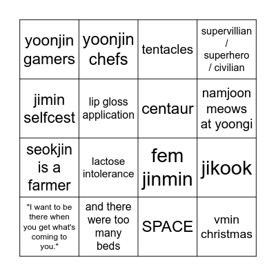 my friends want me to write aus Bingo Card