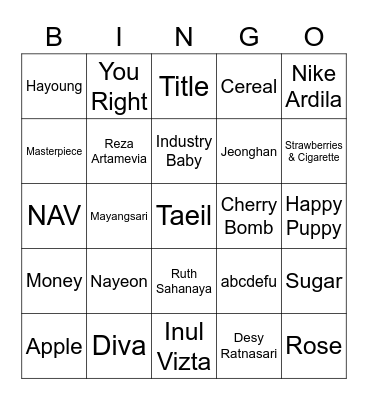 Gyuri Bingo Card