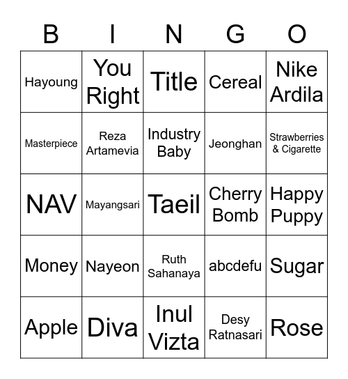 Gyuri Bingo Card