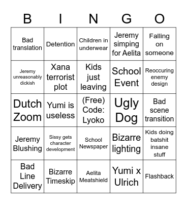 Code Lyoko Bingo Card