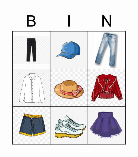 My clothes Bingo Card