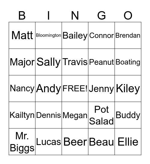 Family Camp 2015 Bingo Card