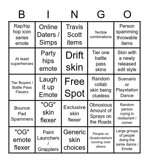 Party Royale Bingo Card