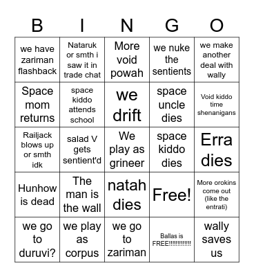 The New War Bingo Card