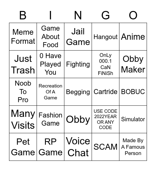 Roblox Add Bingo [original by devoun] Bingo Card