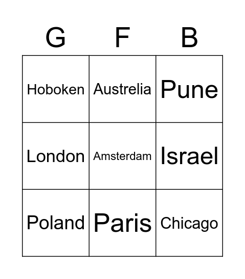 Global Facilities Bingo Card