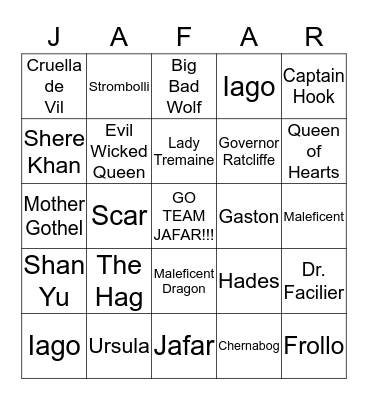 Team Jafar Bingo Card