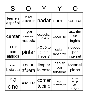 Tiempo libre Bingo Card