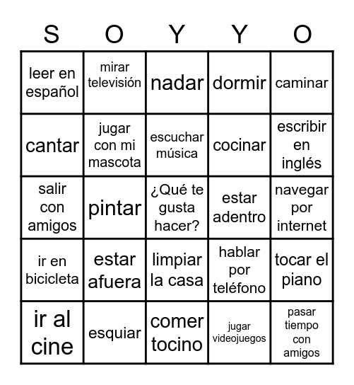 Tiempo libre Bingo Card