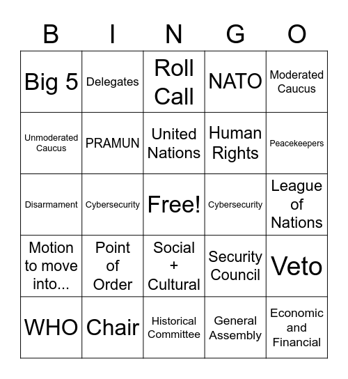 MUN Bingo! Bingo Card