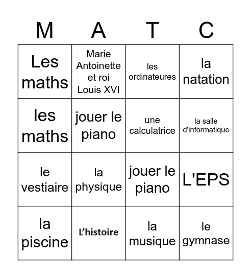 match Bingo Card