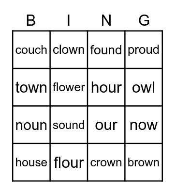 Graphemes ou & ow  Bingo Card