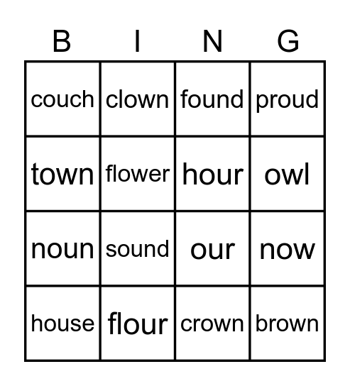 Graphemes ou & ow  Bingo Card