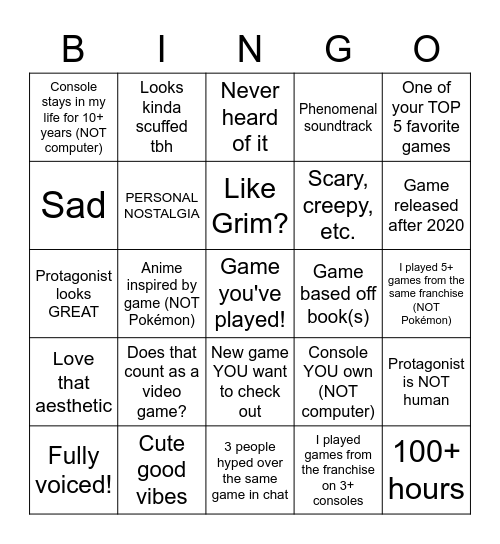 Grim Show and Tell: My Life In Games Bingo Card