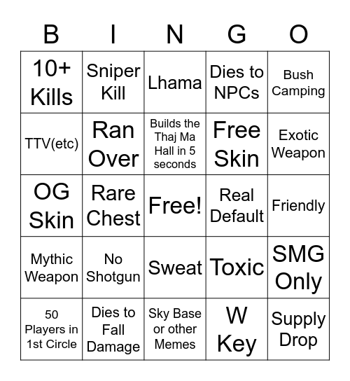 Untitled Bingo Card