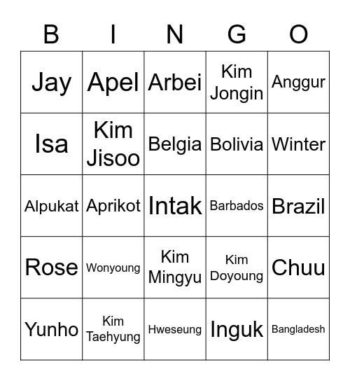 INTAK Bingo Card