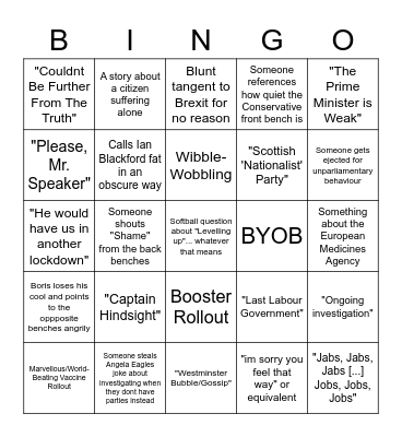 PMQs Bingo! Bingo Card