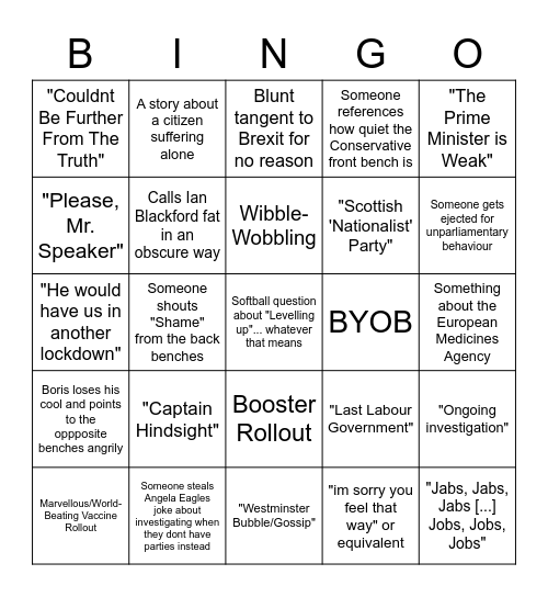 PMQs Bingo! Bingo Card