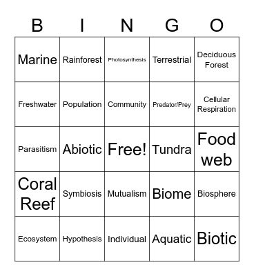 Life Science Bingo Card