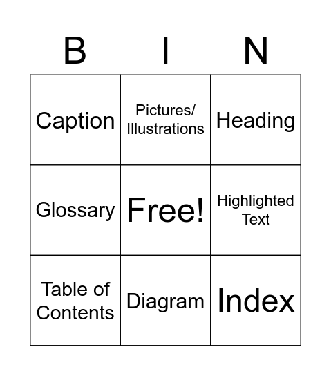 Text Feature BINGO Card