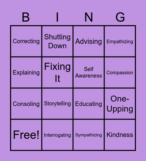 Empathy Bingo Card