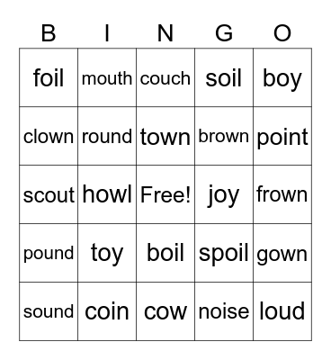 Diphthongs Bingo Card