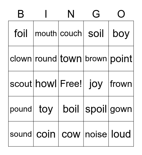 Diphthongs Bingo Card