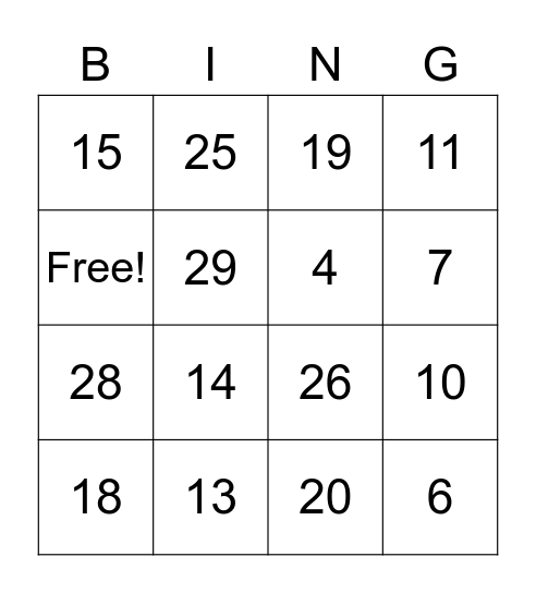 Los Numeros Bingo Card