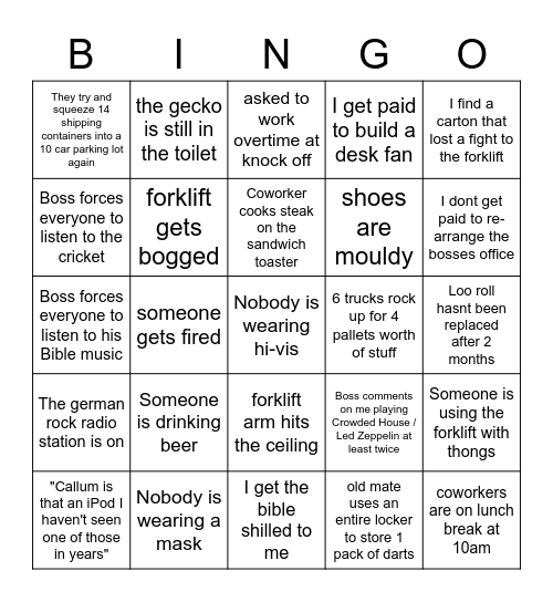 Nido goes to work bingo Card