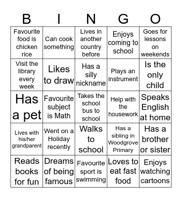 Get To Know My Classmates Bingo Card