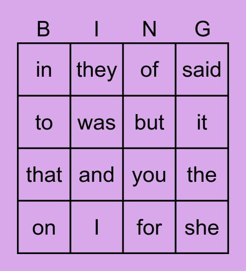 Dolch List 1 Bingo Card