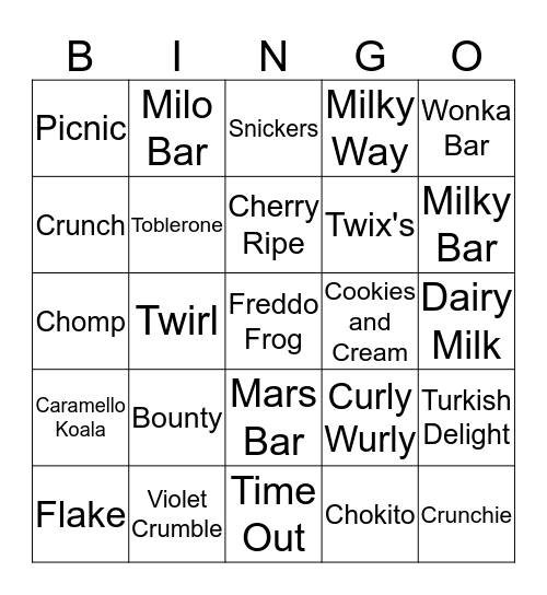 Chocolates Bingo Card