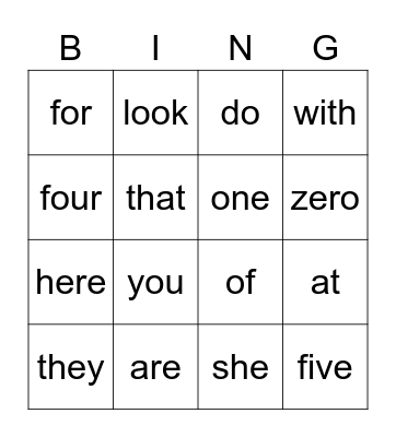 Sight Words 2 Bingo Card